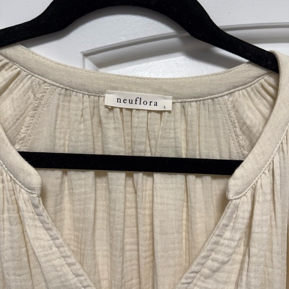 Neuflora Mayfield 100% Cotton Cream Long Sleeve Women's Dress with Pockets - Picture 8 of 15